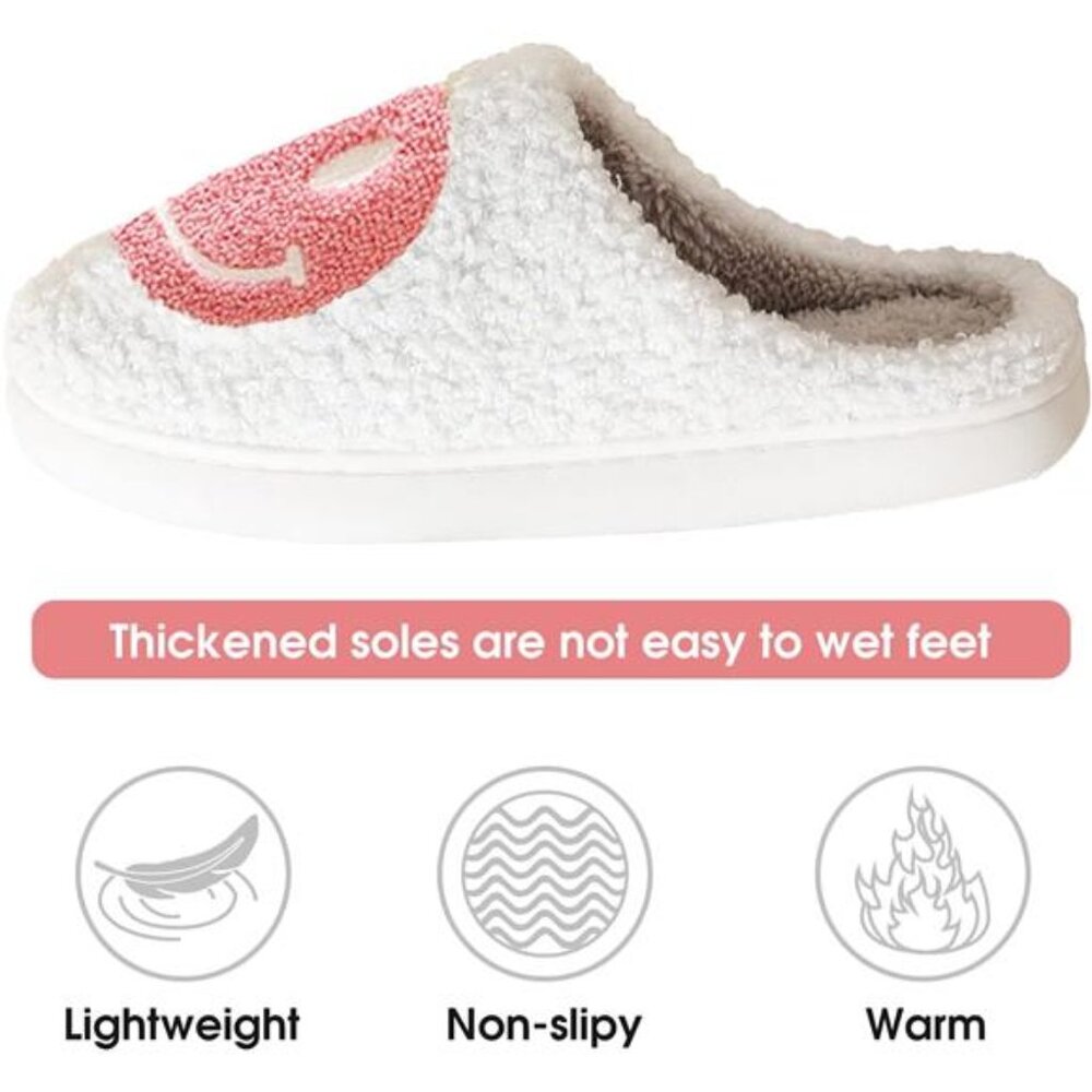 NEW Smile Face Slippers for Women – Retro Happy Face Plush Slippers, Soft & - Picture 4 of 8